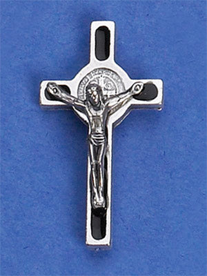 12-Pack - Saint Benedict Crucifix (Black/Silver) lapel Pin