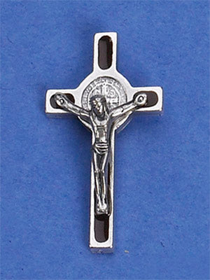 12-Pack - Saint Benedict Crucifix (Brown/Silver) lapel Pin