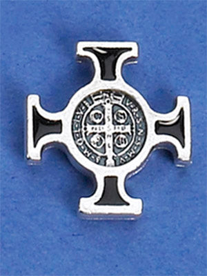 12-Pack - Saint Benedict Cross (Silver/Black) Lapel Pin