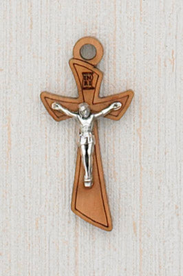 12-Pack - 1-3/4 Inch Wood Crucifix with Card - Corded