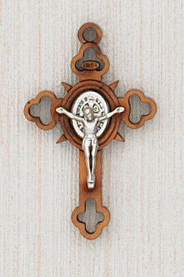 12-Pack - 1-1/2 Inch Saint Benedict Cross Wood, with Silver Corpus
