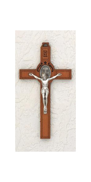 4-1/2 Inch Saint Benedict Wood Cross and Silver Corpus