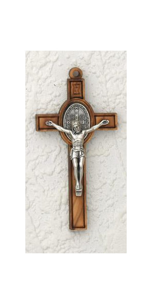 3 Inch Saint Benedict Wood Cross and Silver Corpus