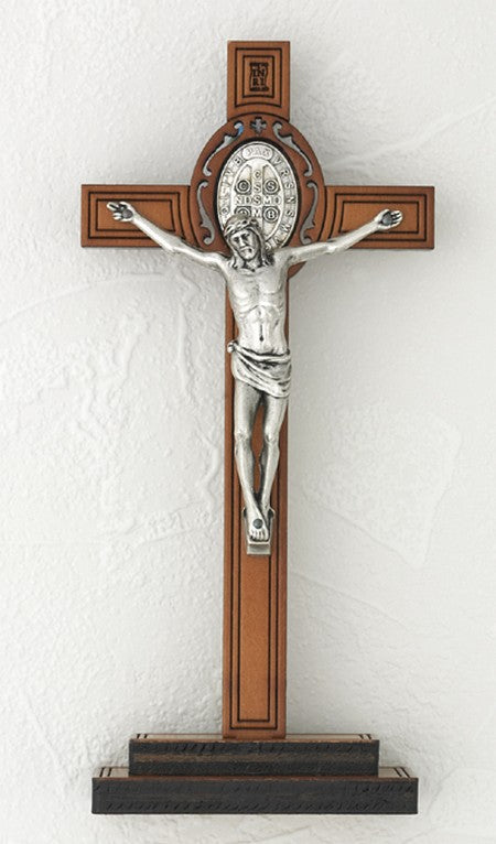 8 inch Wood Saint Benedict Cross on wood base