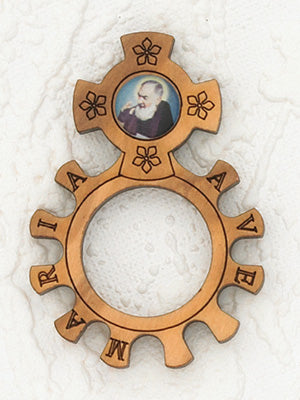 12-Pack - Wood Finger Rosary with image of Padre Pio