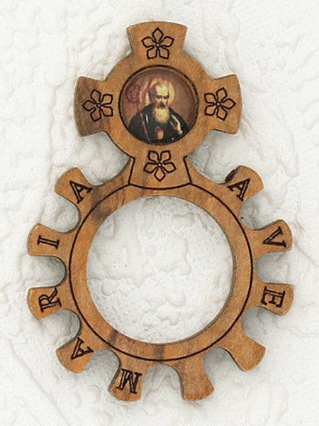 12-Pack - Wood Finger Rosary with image of Saint Benedict