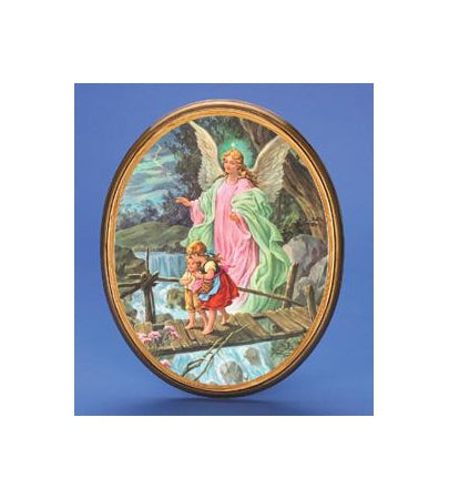 Oval Wooden Guardian Angel Plaque- 12-inch Boxed