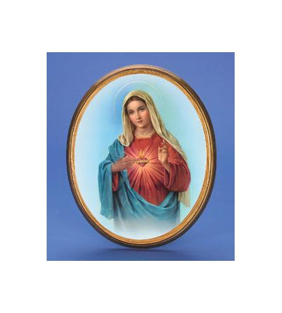 Oval Wooden Immaculate Heart Plaque- 12-inch Boxed