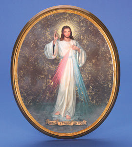 Large Oval Wooden Divine Mercy Plaque- 17-inch Boxed