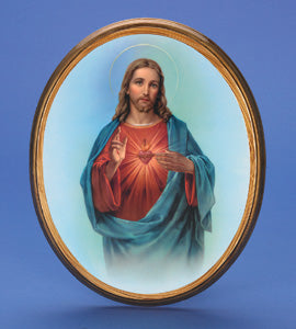 Large Oval Wooden Sacred Heart Plaque- 17-inch Boxed