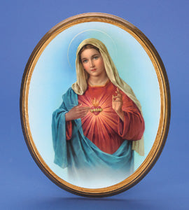 Large Oval Wooden Immaculate Heart Plaque- 17-inch Boxed