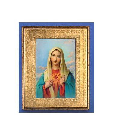 Gold Leaf Florentine Plaque with Immaculate Heart of Mary- 10-inch Made in Florence, Italy