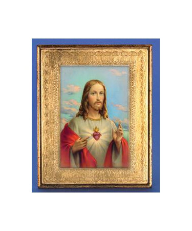 Gold Leaf Florentine Plaque with Sacred Heart- 10-inch Made in Florence, Italy