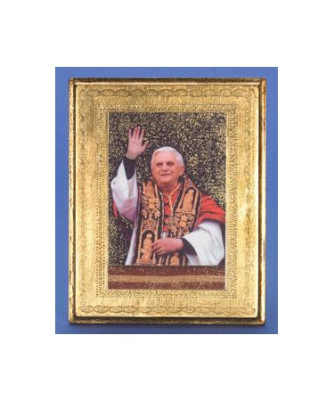 Gold Leaf Florentine Plaque with Pope Benedict XVI- 10-inch Made in Florence, Italy