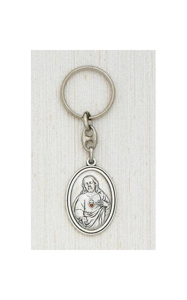 Silver Keyring with image of Sacred Heart of Jesus Boxed