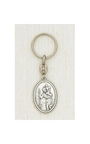 Silver Key Ring with image of Saint Christopher Boxed