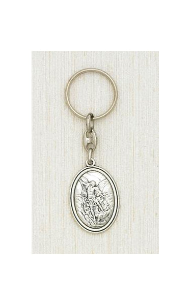 Silver Key Ring with image of Saint Michael Boxed