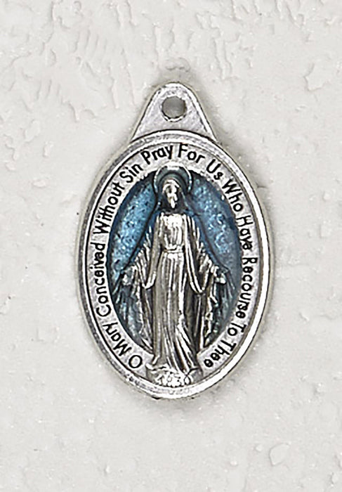 Enameled Silver Plated Miraculous Medal with 24-inch Silver Plated Chain Boxed