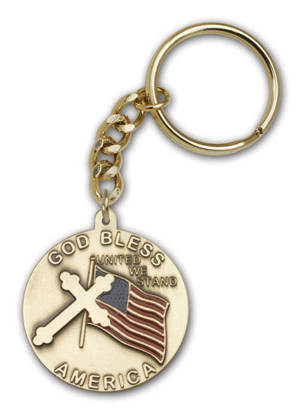 Antique Gold God Bless America Keychain