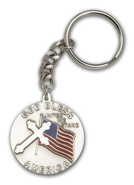 Antique Silver God Bless America Keychain
