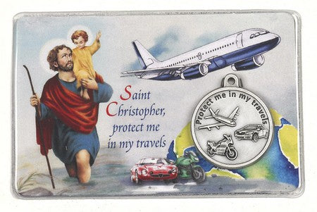 25-Pack - Laminated Traveler's Card with Saint Christopher and Saint Michael with Pendant and Traveler's Prayer