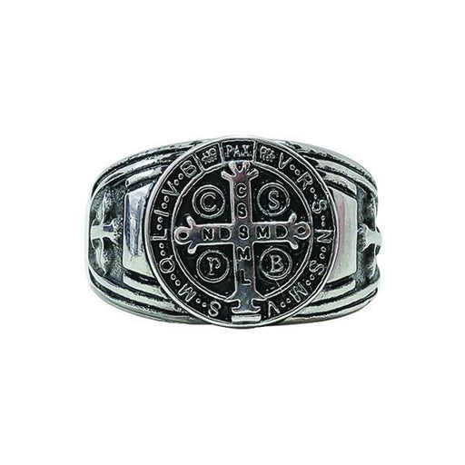 Silver-tone Premium St. Benedict Men‚Äôs Ring, Size Large