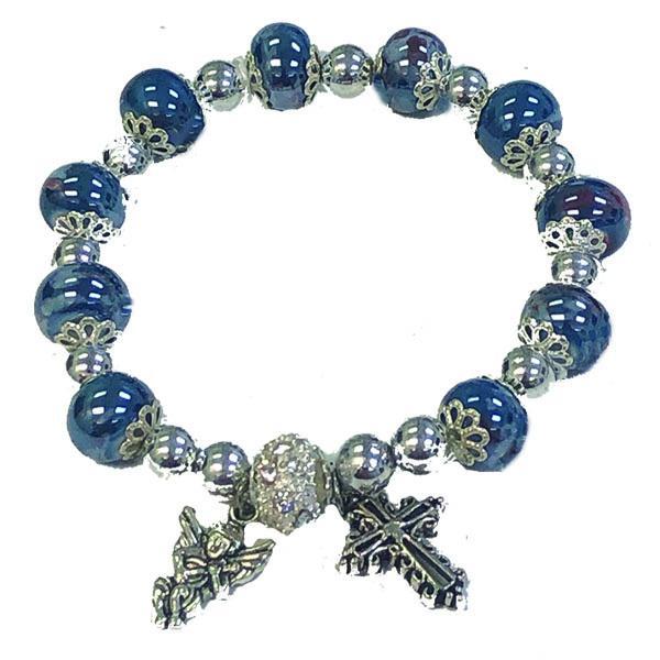 Blue Porcelain Bead Stretch Bracelet