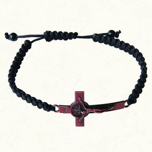 Black Slip knot bracelet with Antique Copper-tone St. Benedict Cross