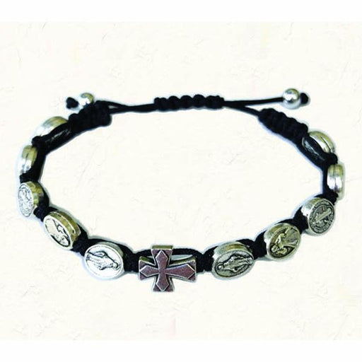 Black Slip knot bracelet with Medals and Cross
