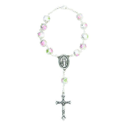 Pink and White Porcelain Decade Rosary with silver-tone Crucifix