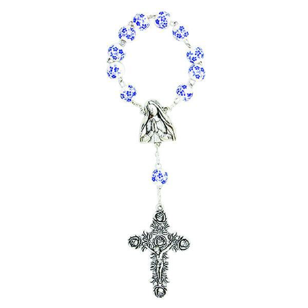 Blue and White Porcelain Decade Rosary with silver-tone Crucifix