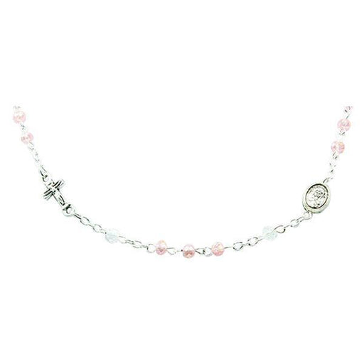 Genuine Crystal Necklace with Crucifix and Medals - Rose