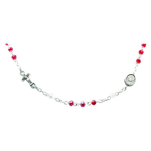 Genuine Crystal Necklace with Crucifix and Medals - Red