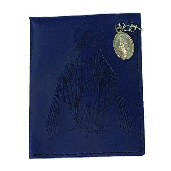 Dark Blue Lady of Grace Leather Rosary Pouch with Miraculous Medal