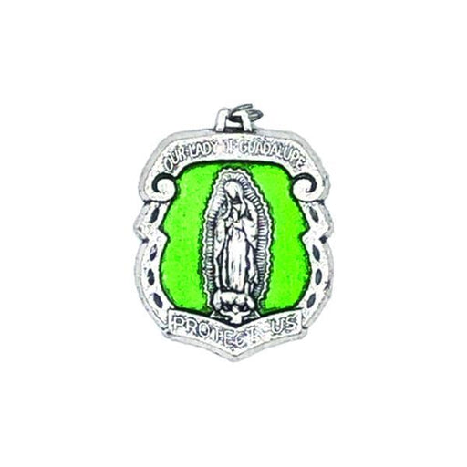 Silver-tone Lady of Guadalupe Medal with Green Enamel