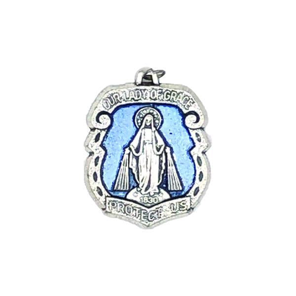 Silver-tone Miraculous Medal with Blue Enamel