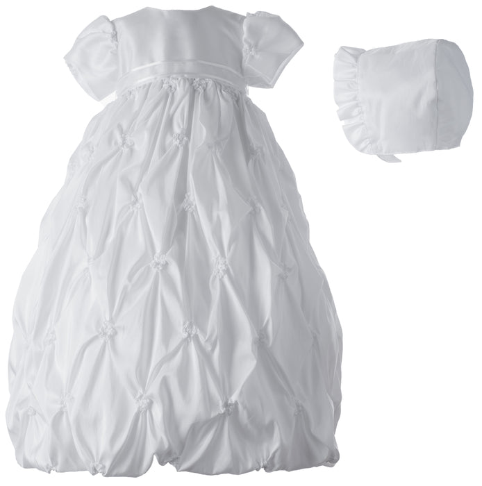 Baptism Taffeta -inchpuckered-inch embroidered pouf dress