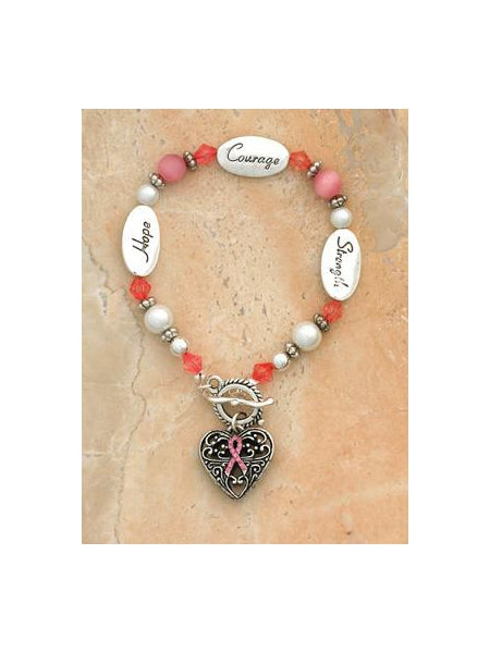 Bracelet- Breast Cancer- Hope Strength Courage Boxed