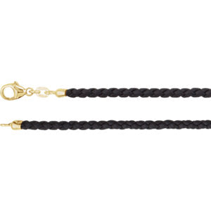 18-inch Black Braided Leather Cord with Lobster Clasp - 14K Yellow Gold