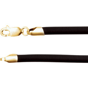 16-inch Black Rubber Necklace with Lobster Clasp - 14K Yellow Gold