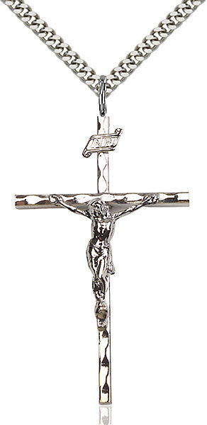 Sterling Silver Knurled Crucifix Necklace Set
