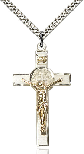 Two-Tone GF/SS Saint Benedict Crucifix Necklace Set