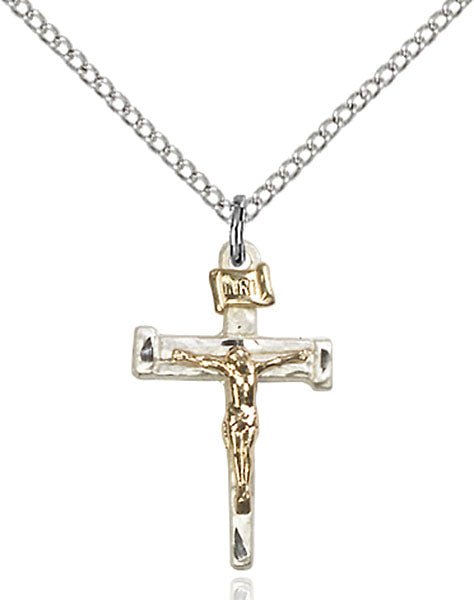 Two-Tone GF/SS Nail Crucifix Necklace Set