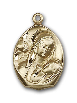 14K Gold Madonna and Child Pendant - Engravable