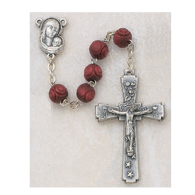 7MM Carved Red Wood Rosary