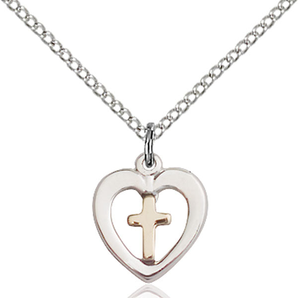Two-Tone GF/SS Heart and Cross Necklace Set