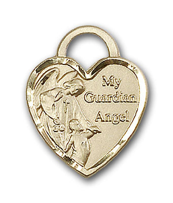 14K Gold Guardian Angel, Angel Jewelry Heart Pendant