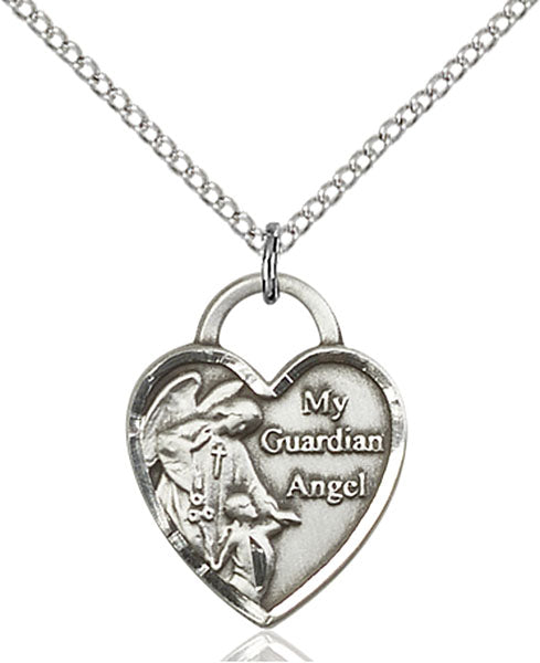 Sterling Silver Guardian Angel, Angel Jewelry Heart Necklace Set