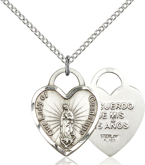 Sterling Silver Our Lady of Guadalupe Heart Necklace Set