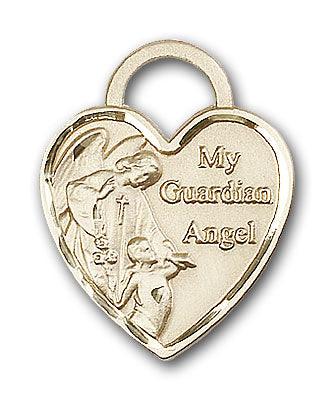 14K Gold Guardian Angel, Angel Jewelry Heart Pendant - Engravable